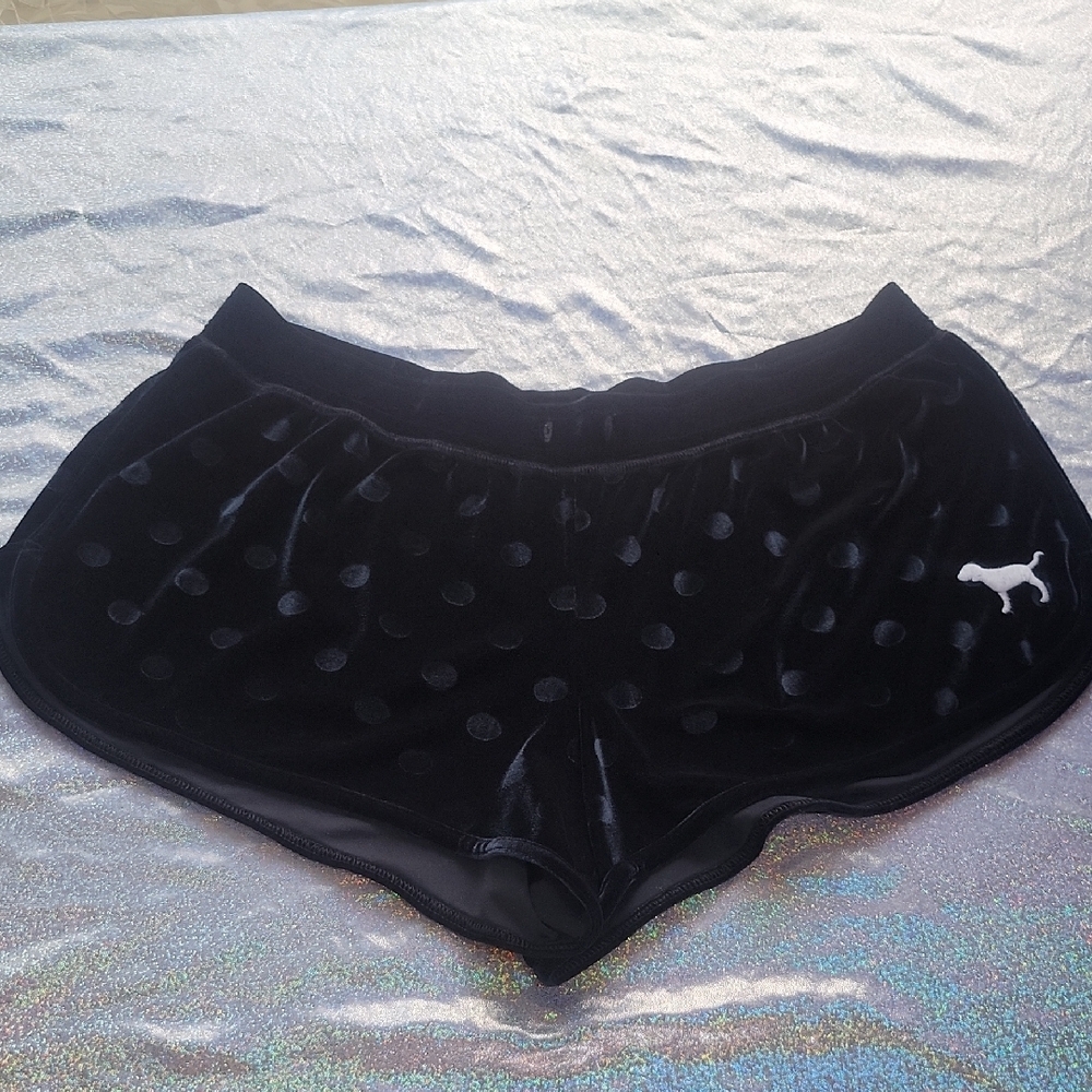 Pink VS Black Polka Dot Velvet Velour Shorty Sleep Shorts Size:Large
